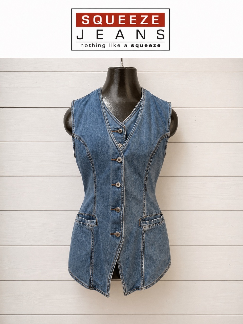 SQUEEZE JEANS VINTAGE  Blue Denim Vest – Size M